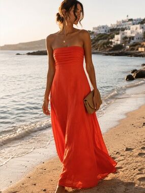 Caroline Constas Strapless Linen Maxi Dress S NWT